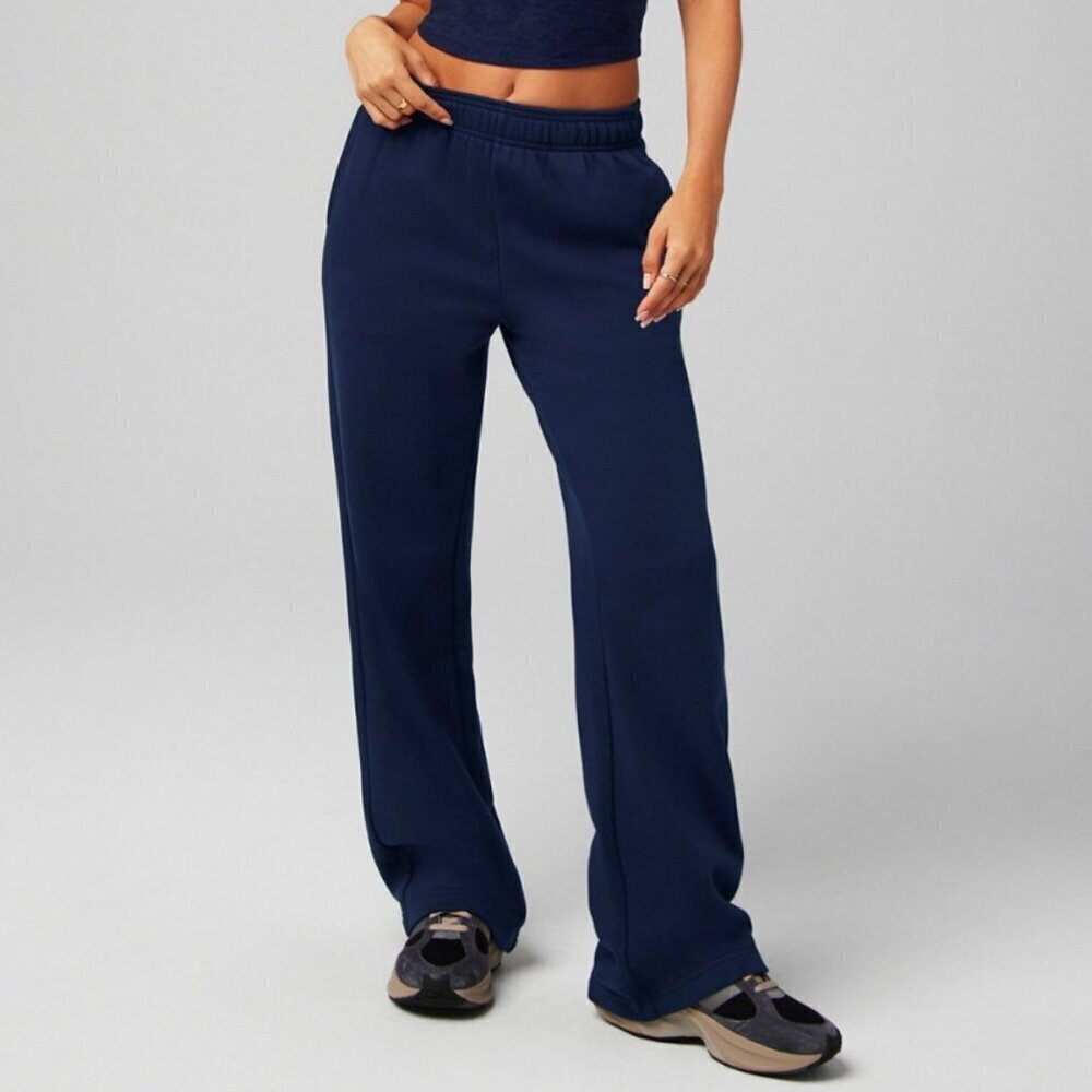 NWT Fabletics Women's Cozy Fleece Wide Leg Sweatpant Navy Size L